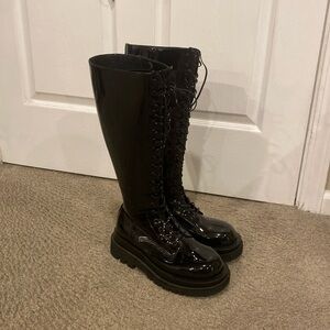 Jeffrey Campbell size 10 DIABOL black lace up knee high boot